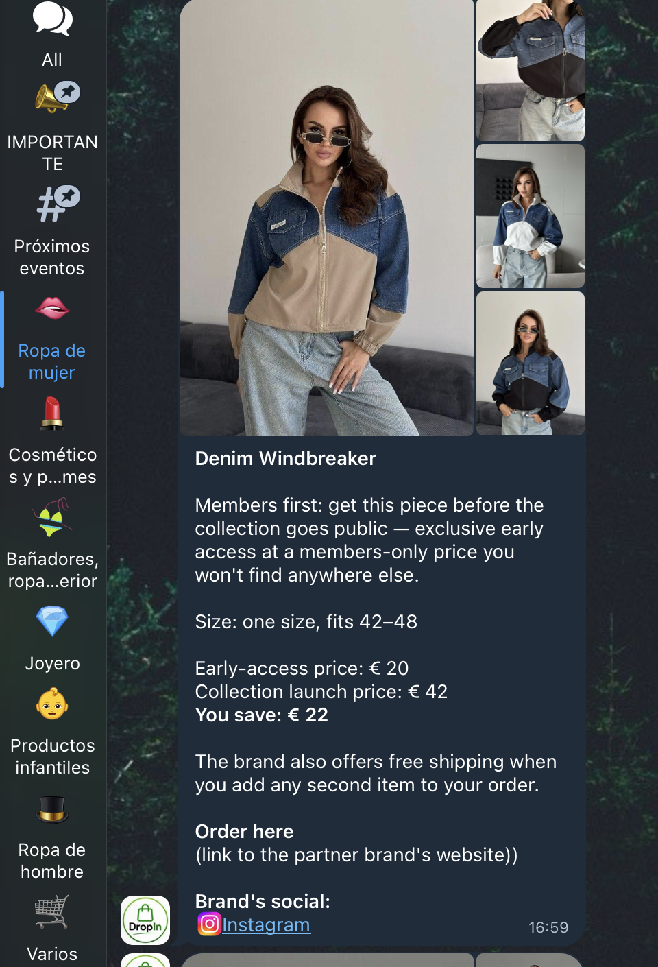 DropIn Club drop example — Denim Windbreaker