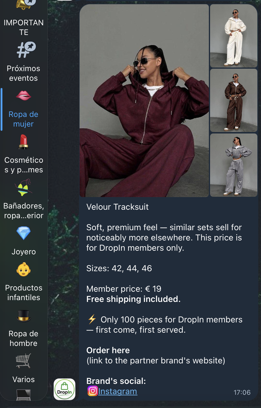 DropIn Club drop example — Three-Piece Suit